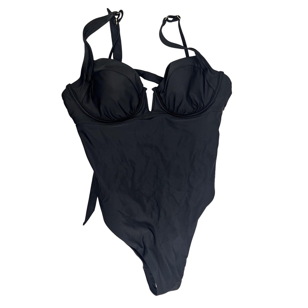 Shade & Shore Swimsuit Womens XL Black One Piece Underwire‎ Tie Straps New Tag
